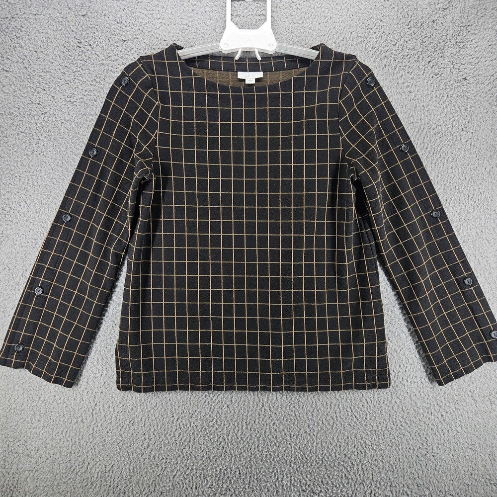 J Jill Ponte Women's Small‎ Top Plaid Long Sleeve Black Casual Work S